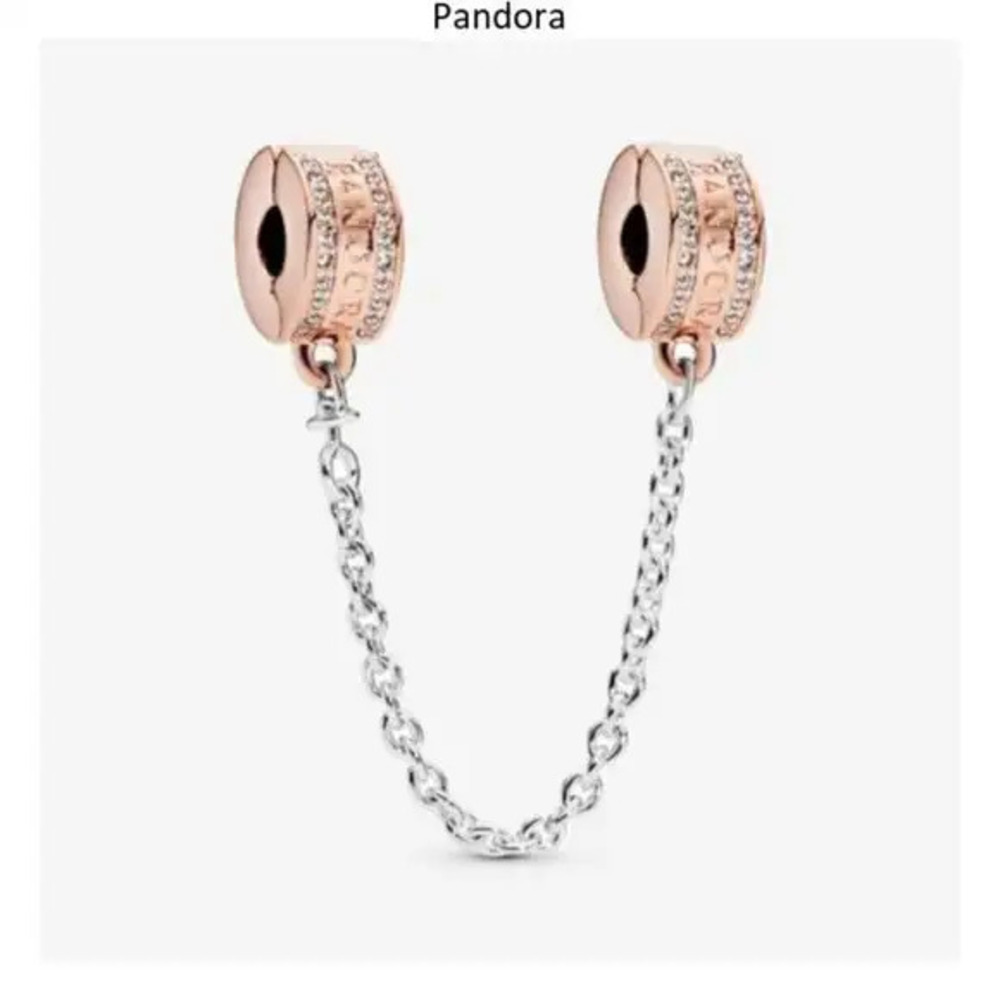 Pandora logo fixed clip safety chain